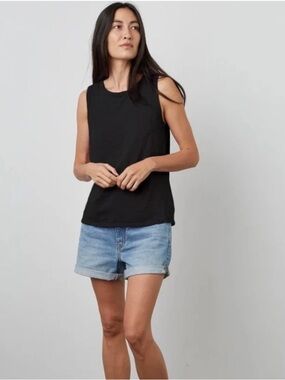 Velvet Black Linen Sleeveless Scoop Neck Tank Top.  Small